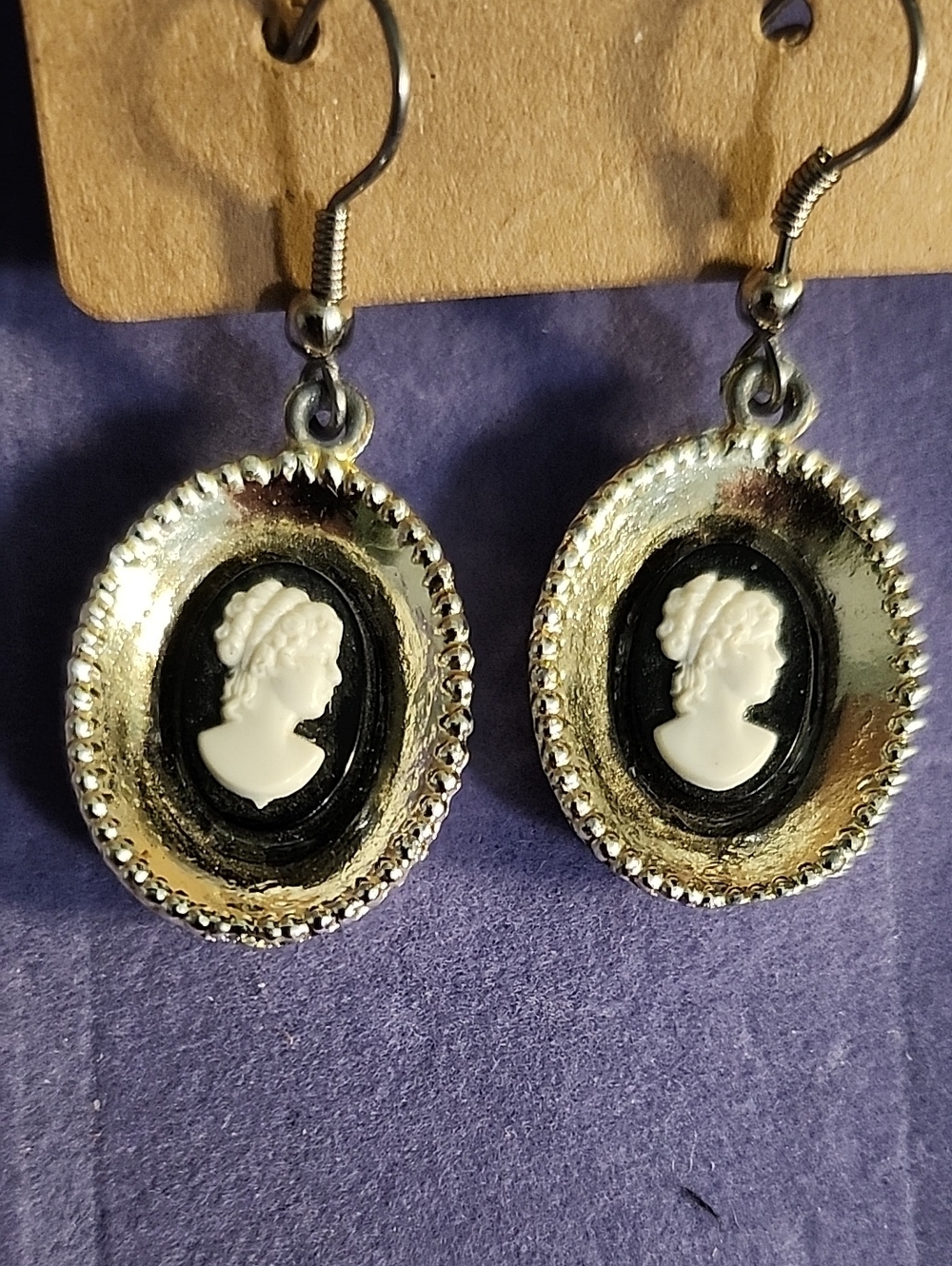 Vintage-Inspired Black & Gold Cameo Drop Earrings